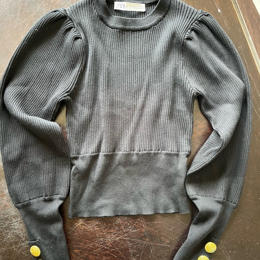 Zara Charcoal Ribbed Knit Top